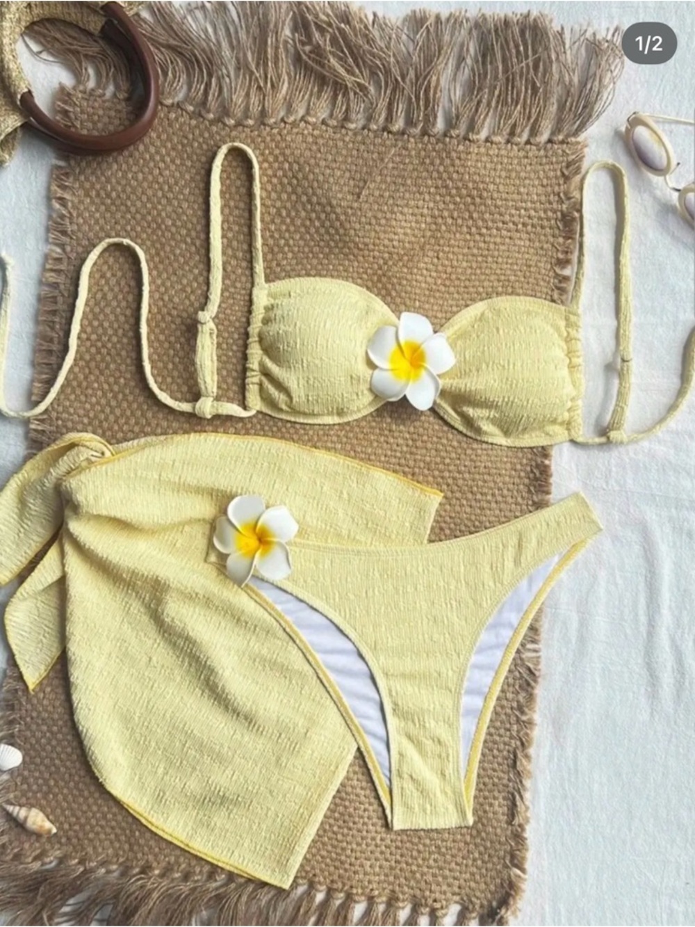 🌼Light Butter Yellow Textured Bikini Set Top/ 3 pieces new without tags